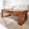 Produktbild: Massivholz Couchtisch MARKANT 100cm Sheesham mit Schublade Stauraum Holztisch