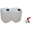 Produktbild: 2 Stück 20 Liter Kanister Camping Wasserkanister Farbe natur inkl. Auslaufhahn (2x20knn + H.) - Schwarz