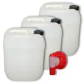 Produktbild: 3er Pack Plastikkanister 20 Liter natur mit Kunststoffhahn Kanisterzubehör DIN61