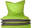 Produktbild: SCHIESSER Bettwäscheset Doubleface | Renforcé | 2-teilig | Zweifarbig | 100 % Baumwolle | ® Green | Reißverschluss | 155x220cm + 80x80cm | Grün-Dunkelgrau
