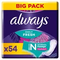 Produktbild: Always Daily Fresh Slipeinlagen Damen, Normal Flexistyle (54 Binden) Big Pack, mit frischem Duft, passend für alle Slipformen, atmungsaktiv, flexibel