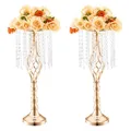 Produktbild: VEVOR 2 STK 55 cm hoher Blumenständer aus Kristallglas für Hochzeiten, Metallvase für Hochzeitsmittelstücke, goldene Blumenhalter, Blumenständer für Tische, Hochzeitsessen, Partys, Zeremonien
