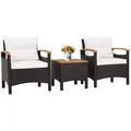 Produktbild: 3tlg. Polyratten Sitzgruppe Gartensessel Set Lounge-Set mit Beistelltisch Kissen