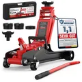 Produktbild: Wagenheber 2,5T extra flach – Hydraulischer Rangierwagenheber mit Transportkoffer, 3 Gummiauflagen & Adapter – Auto Wagenheber für PKW bis 2.500 kg (Rot)