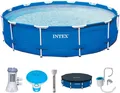 Produktbild: Intex Framepool Intex Frame Pool Rondo Komplettset 366x84cm Pool Filterpumpe Plane, Komplettset mit alle Zubehöre inkl. Filteranlage Abdeckplane Skimmer