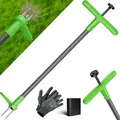 Produktbild: Unkrautstecher mit Stiel Unkrautentferner aus Aluminium mit T-Griff & Fußpedal Gartenwerkzeug für Entfernen von Unkraut mit 3 Stahlzähnen &