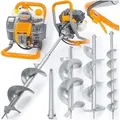 Produktbild: Benzin Erdbohrer 6 PS 52 ccm Set inkl. 3 Bohrer 100/200/300mm Erdlochbohrer Pfahlbohrer Erdbohrgerät Gartenbohrmaschine