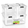 Produktbild: Juskys Aufbewahrungsbox mit Deckel - 4er Set Kunststoff Boxen 30l - Box groß, stapelbar, transparent - Aufbewahrung Ordnungssystem Aufbewahrungsboxen