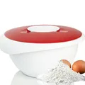 Produktbild: Westmark Rühr-/Backschüssel mit zweigeteiltem Deckel, 2,5 l, Mit Ausgießer, Kunststoff, Weiß/Rot, 3153227R