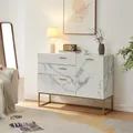 Produktbild: Sideboard 'Lavangen' mit einer Tür und 3 Schubladen 75 x 100 x 35 cm Marmoroptik, weiß