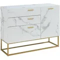 Produktbild: [en.casa] Sideboard, Weiß, Metall, Marmor Optik, 3 Schubladen, Rechteckig, 100x75x35 cm, Wohnzimmer, Kommoden & Sideboards, Sideboards