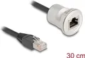 Produktbild: Delock - Netzwerkverlängerungskabel - RJ-45 (M) zu RJ-45 (W) Paneel montierbar - 30cm - 6 mm - STP - CAT 5e - M25 Gewinde - Schwarz/Silber (88187)