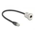 Produktbild: Delock RJ45 Einbaubuchse mit Kabelpeitsche Stecker Cat.5e STP 30 cm Aluminium