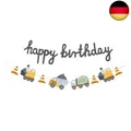 Produktbild: Süße DIY Partykette Baustelle Happy Birthday Bunte Fahrzeuge Laster Kran B