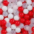 Produktbild: MISIOO Bälle für Bällebad 150 Stück - Bälle Ø 6 cm - Plastikbälle aus 100% LDPE - Weiß/Transparente/Rot