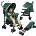 Produktbild: Lionelo Elia Buggy klein zusammenklappbar Kinderwagen Buggy bis 15 kg Rücken und Fußstützenverstellung Hinterradbremse Moskitonetz - Grün