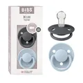 Produktbild: BIBS De Lux Schnuller 2er-Pack, BPA-frei, Kirschform Nippel. Silikon, Hergestellt in Dänemark. 0-36 Monate (2er Pack), Iron/Baby Blue