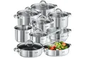 Produktbild: tectake Topf-Set Kochtopfset, Edelstahl (Komplettset, 15-tlg), 15-teilig, aus Edelstahl, für Induktion geeignet