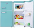 Produktbild: Merax Table Top Kühlschrank Retro Kühl-/Gefrierkombination BCD-100C, Metall Türgriff, verstellebare Ablage und Füße, Doppeltür und LED-Beleuchtung, 72 L, freistehend, Blau