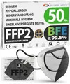 Produktbild: ADESTE – 50x FFP2 NR D Maske, Hygienische 5-lagige Staubschutzmaske, EN149:2001+A1:2009 Mundschutzmaske EU2016/425, Schwarz, Atemschutzmaske, Einzelne versiegelte Beutel