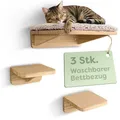 Produktbild: Knupis Katzen Kletterwand Set mit Katzenbett & 2X Katzentreppe – Massives FSC® Kiefernholz, Stabile Wandliege bis 30 kg – Für Spielspaß & Gemütlichkeit - Beige