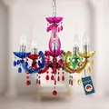 Produktbild: bmf-versand® Hängelampe aus Metall bunt verchromt mit Kristalle inkl. Pflegetuch - Kronleuchter 5-flammig für Wohnbereich und Essbereich - Pendelleuchte 5x E14 Fassung 40 Watt