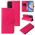 Produktbild: LBH Handy Hülle für Samsung Galaxy A34 5G Case Handytasche Schmetterling Blumen Flower Standfunktion Schutzhülle Magnet Rundum Schutz 360 Grad Flipcase Cover Pink