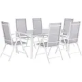 Produktbild: Gartenmöbel Set Grau Glas Aluminium Stoffbespannung 7-Teilig 6-Sitzer Modern Tisch 160 x 91 cm und 6 Stühle Terrasse Outdoor Ausstattung
