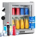 Produktbild: Mini Kühlschrank Glastür 32 l Getränkekühlschrank leise Hausbar Minibar silber
