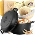 Produktbild: Krustenzauber Brotbackform 26cm Gusseisen Topf Brot Backen inkl. Gärkorb, (Robuster Brottopf mit Deckel - Idealer Brotbacktopf), Brotbackset Gusseisentopf Brotbacken, Brot Backen Zubehör, Brotform 4700 ml