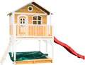 Produktbild: AXI Spielhaus Marc mit Sandkasten & roter Rutsche | Stelzenhaus in Braun & Weiß aus Holz für Kinder | Spielturm mit Wellenrutsche für den Garten