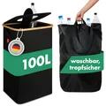 Produktbild: Blumtal Pflandflaschen Sammelbehälter 100L - Bambus Pfandflaschen Organizer mit Pfandflaschen Tasche - Pfandflaschen Behälter - Leergut Sammelbehälter mit Loch- Pfandflaschen Sammelbehälter Schwarz