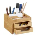 Produktbild: Relaxdays Schreibtisch Organizer Bambus, Stiftehalter Holz, Schreibtischbox Schubladen, HxBxT: 9,5 x 12,5 x 15 cm, natur