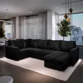 Produktbild: Masseno Ecksofa LORIVO L-S mit Schlaffunktion U-Form, Sofa mit Bettkasten, Wohnzimmersofa, Couch, Soffa, Bettsofa, Couchgarnitur- Schwarz, KRONOS 07 - Schwarz