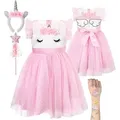 Produktbild: Corimori Prinzessin-Kostüm Bequemes Einhorn Kleid für Kinder, Karneval Set, mit Flügeln, Haarreif, Glitzer Zauberstab und Tattoos, Größe 134-140 rosa 134/140