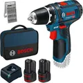 Produktbild: Bosch Akku-Bohrschrauber GSR 12V-15 Professional, 12V/2,0Ah, mit 2 Akkus, Ladegerät, Bitset und Tasche