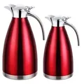 Produktbild: 2er Set Thermoskanne 1L + 1,5L Isolierkanne Teekanne Thermosflasche Kaffeekanne Rot