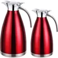 Produktbild: 2er Set Thermoskanne 1L + 1,5L Isolierkanne Teekanne Thermosflasche Kaffeekanne Rot - Rot