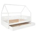Produktbild: Ehrenkind® Hausbett Buche Livo | FSC Zertifiziert | Kinderbett mit Rausfallschutz | höhenverstellbar Massivholz | Kinder Bett | Hausbett 120x200 cm | weiß mit Bettkasten