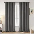 Produktbild: Deconovo Verdunkelungsvorhang Gardinen mit Ösen Blickdichte Vorhang Kälteschutz Schlafzimmer 2er Set, Blackout Curtain einfarbig Thermo Vorhang Verdunkelung Wärmeisolierend grau 107 cm x 183 cm