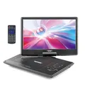 Produktbild: VEVOR tragbarer DVD-Player mit drehbarem HD-Bildschirm (358 mm), eingebauter Akku mit 4,5-5 h Laufzeit, 2 Lautsprecher, unterstützt Synchronisierung von TV/USB/SD-Karte/CD/DVD, Autoladegerät schwarz