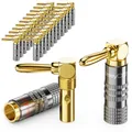 Produktbild: deleyCON 24 Stück Bananenstecker Set 90° Gewinkelt - Vergoldet Schraubbar für Lautsprecherkabel Boxenkabel 0,75 mm - 4,5 mm & z. B. HiFi Heimkino Receiver