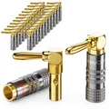 Produktbild: 24 Bananenstecker 90° gewinkelt Vergoldet Lautsprecherkabel Stecker 0,75mm-4,5mm