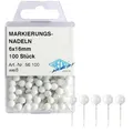 Produktbild: Wedo Markierungsnadeln 56100, weiß, 6 mm Kopfdurchmesser, 16 mm Länge, 100 Stück