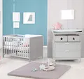 Produktbild: roba Babyzimmer Set 2 teilig - Wickelkommode Hamburg mit Wickeltisch abnehmbar & 2 Schubladen + Babybett 60 x 120 cm mit Funktion als Beistellbett - Holz grau