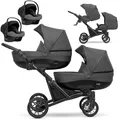 Produktbild: KUNERT BOOSTER 3in1 2in1 Kinderwagen Komplettset Zwillingskinderwagen Babywagen Kombikinderwagen Komplettset Geschwisterwagen Kinder Wagen set Zwillingsbuggy Doppelkinderwagen (Graphit, 3 in 1 Cosmo)