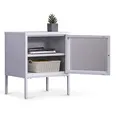 Produktbild: Nachttisch Tokio - Beistelltisch Weiss für Schlafzimmer als Nachtschrank aus Metall - Nachtkasten mit Regal Ablage und Glastüre, Kommode für Bücher und Schlafzimmer Deko - Industrial Bedside Table
