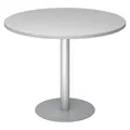 Produktbild: bümö Besprechungstisch, Esstisch groß, Tisch rund 100x100 cm in grau, Gestell: Silber - großer Rundtisch für 2 Personen mit Holz-Platte, Säule aus Metall, Konferenztisch, Bistrotisch