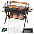 Produktbild: Holzkohlegrill mit Würzregalen & Ablage Grillwagen Campinggrill BBQ Edelstahl