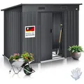 Produktbild: KESSER® - Gerätehaus L Metall 4 m3 mit Fundament | 194x112x181 cm | 2x Schiebetür & Fundament | Geräteschuppen | Gartenhaus Schrank | Pultdach... - Grau